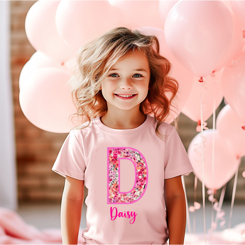 Personalized Girl Initial Cute Floral T-Shirt| Cloth1476