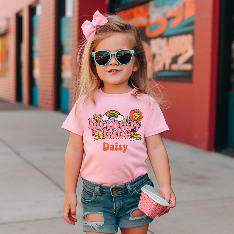 Personalized Girls Pink Retro Birthday T-Shirt| Cloth1422
