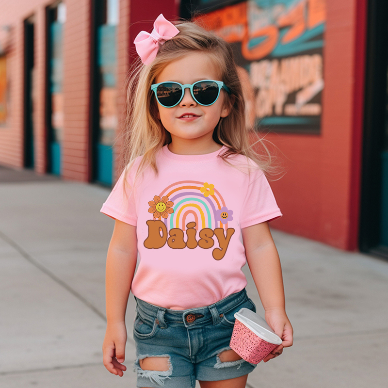 Personalized Girl Retro Rainbow Cozy T-Shirt| Cloth1435