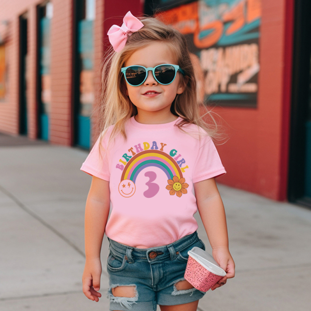 Personalized Girl Retro Rainbow Cozy T-Shirt| Cloth1436