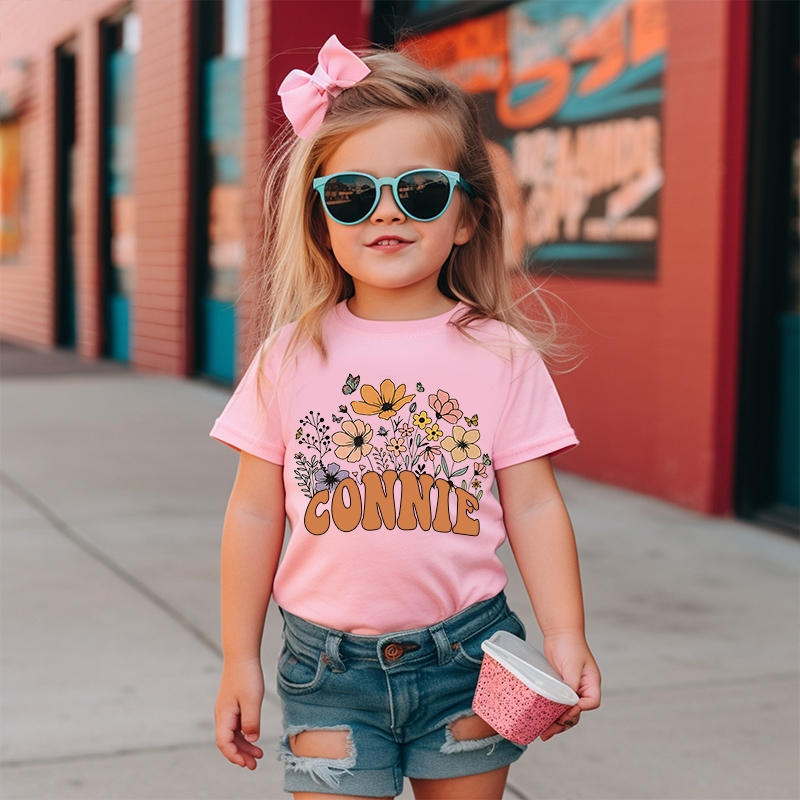Personalized Girls Retro Daisy Wild Flower T-Shirt| Cloth1421