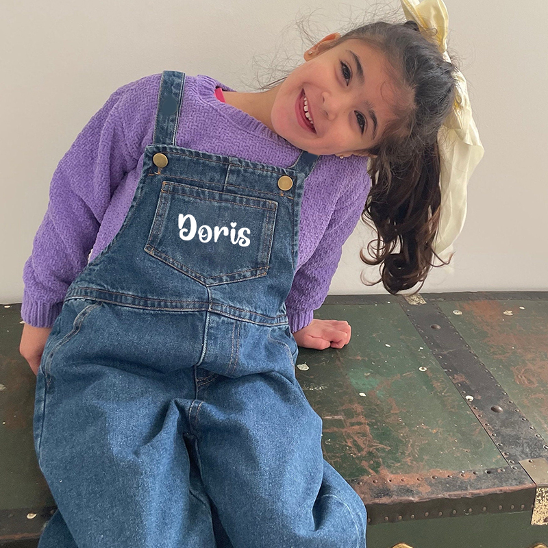 Personalized Kids Oversized Denim Overalls| Pants06