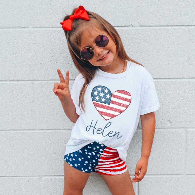 Personalized Kid 4th Of July Heart Independence T-Shirt| Cloth1453