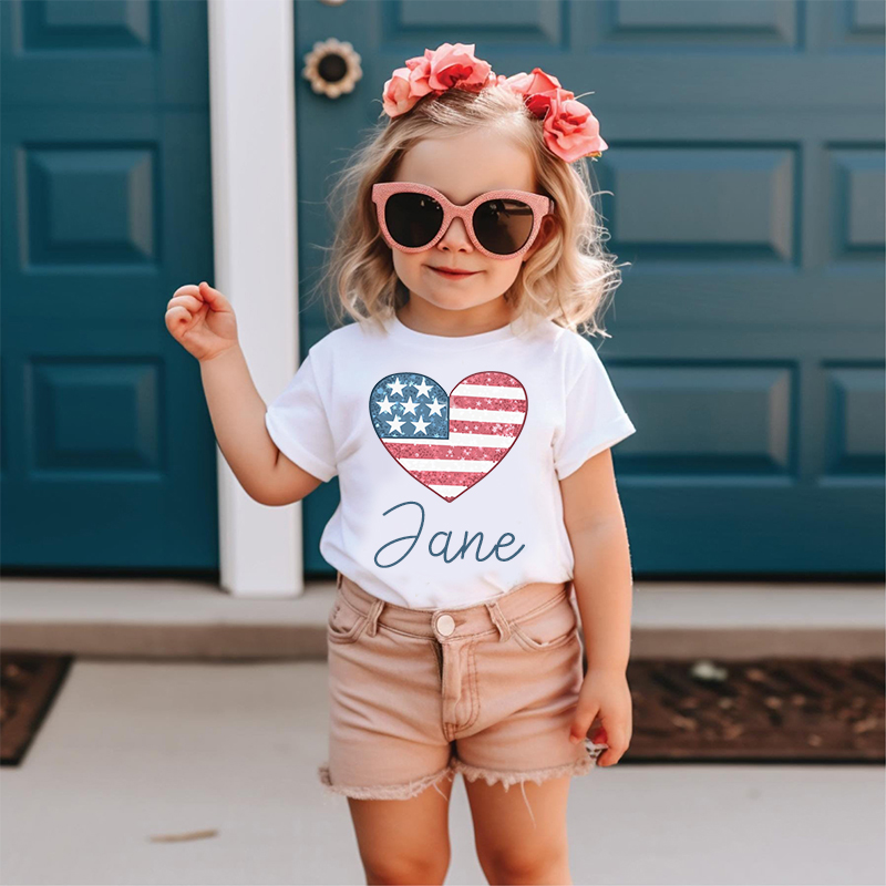 Personalized Kid 4th Of July Heart Independence T-Shirt| Cloth1453