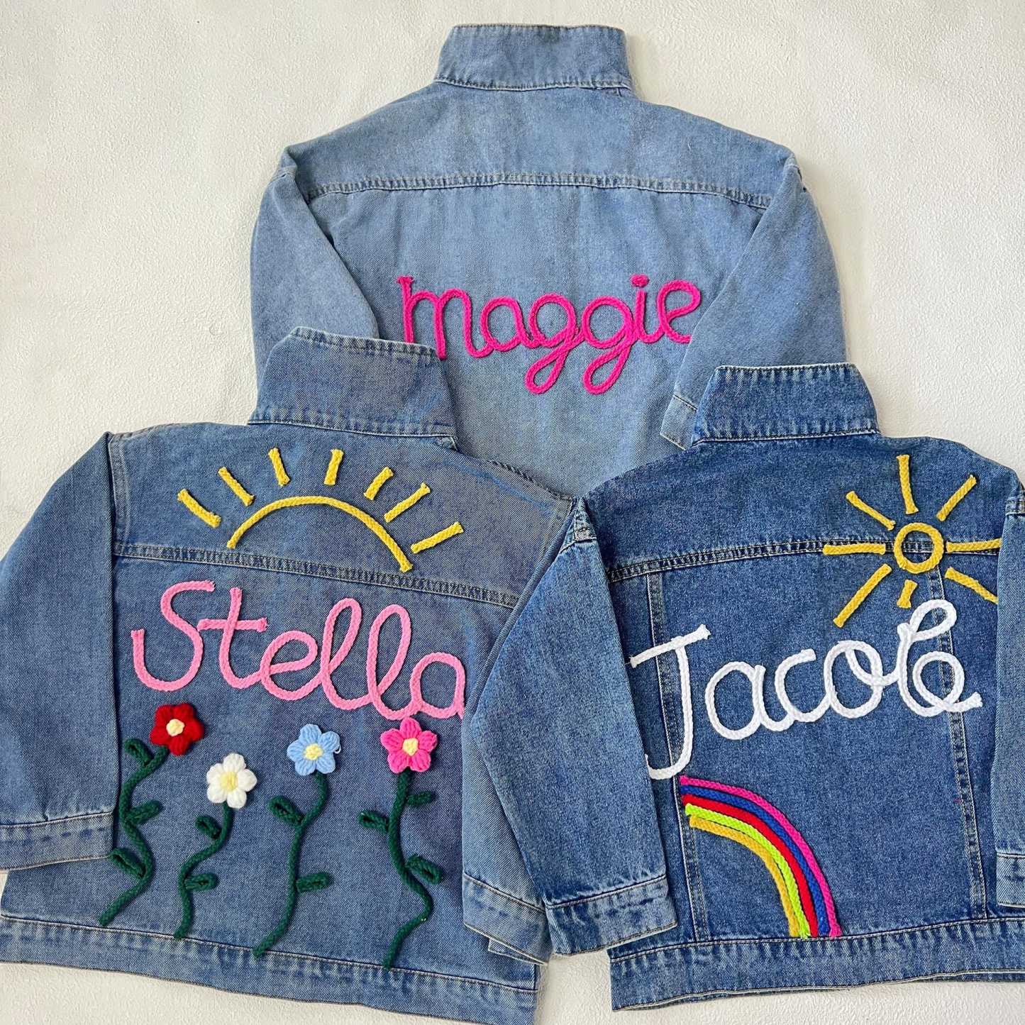 Personalized Kid Hand Knitted Denim Jacket| Cloth217