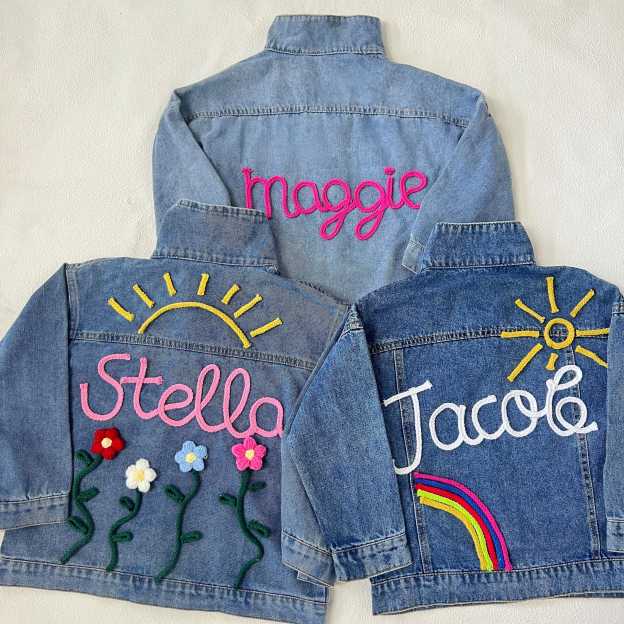 Personalized Kid Hand Knitted Denim Jacket| Cloth217