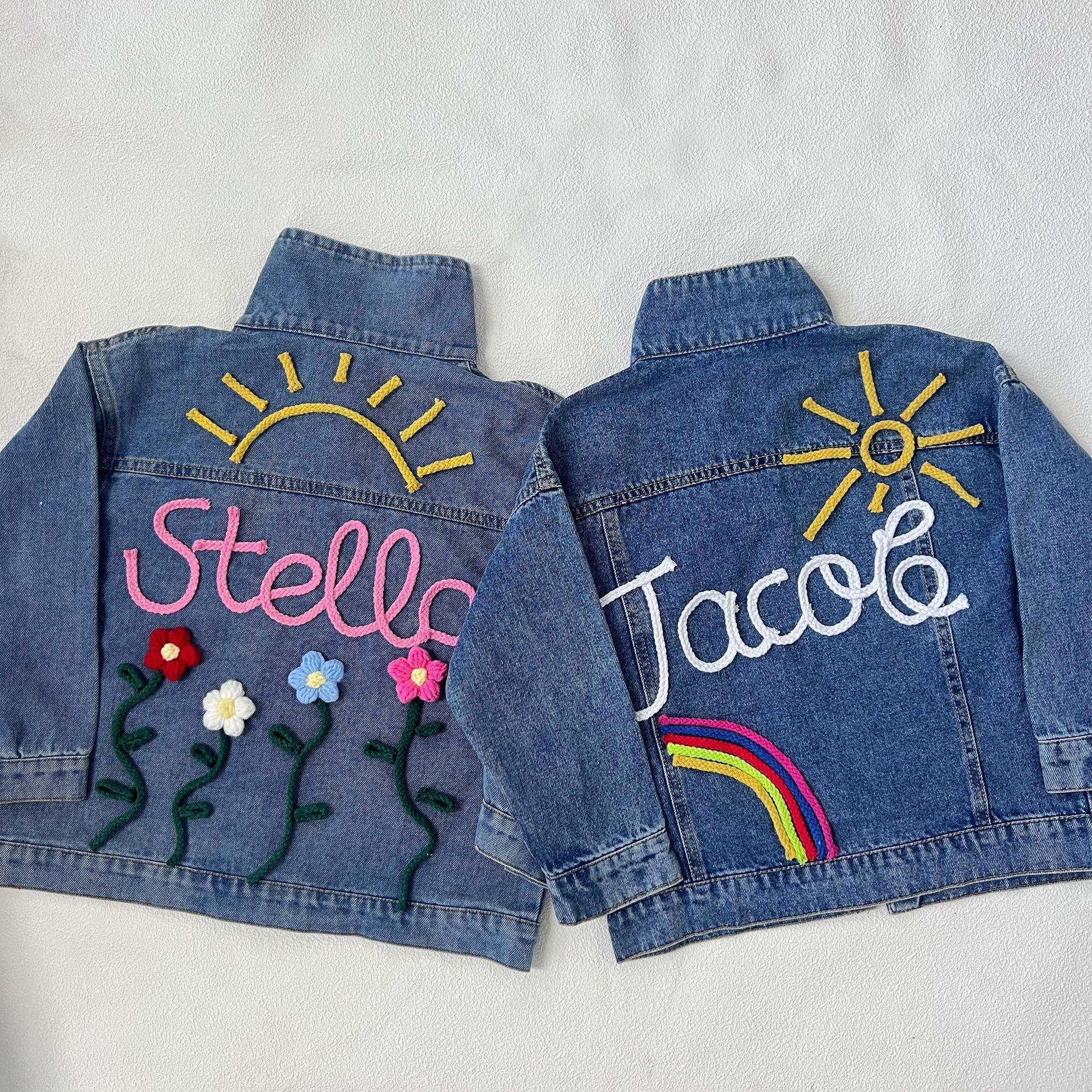 Personalized Kid Hand Knitted Denim Jacket| Cloth217