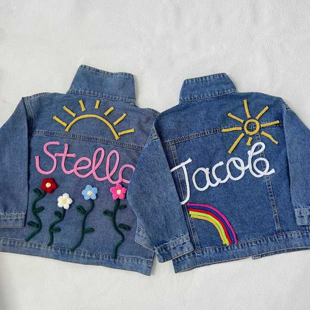 Personalized Kid Hand Knitted Denim Jacket| Cloth217