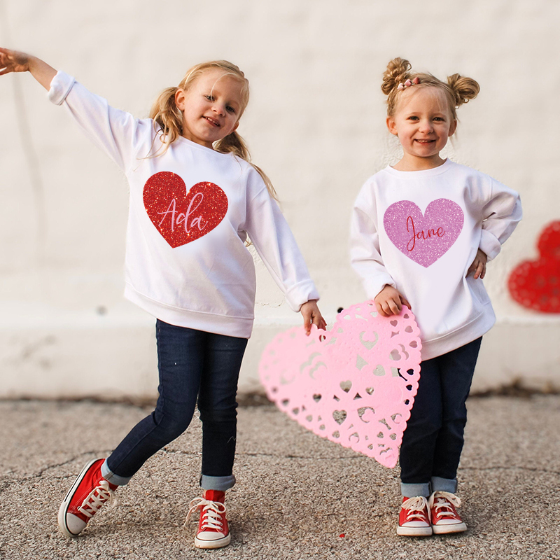 Personalized Girl Valentine's Day Glitter Sweatshirt| Cloth21302