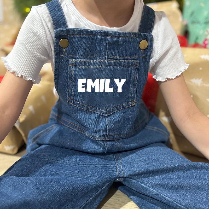 Personalized Kids Oversized Denim Overalls| Pants06