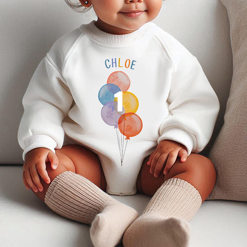 Personalized Baby Colorful Balloon Birthday Sweatshirt Romper| BBcloth8204