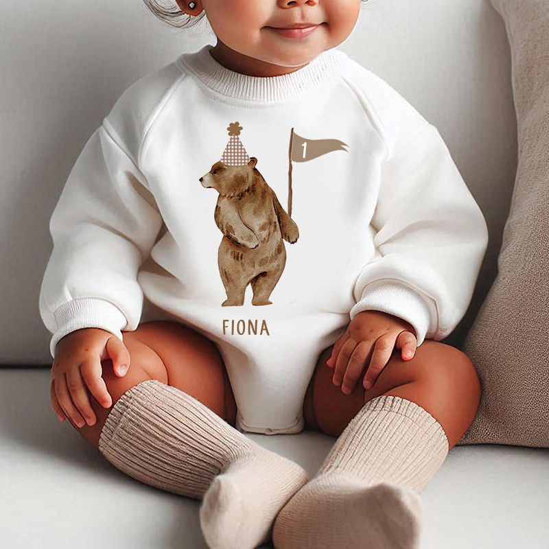 Personalized Baby Bear Birthday Sweatshirt Romper| BBcloth8205
