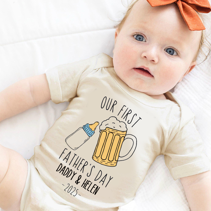 Personalized Funny Our First Father's Day Cozy Onesie| BBcloth2221
