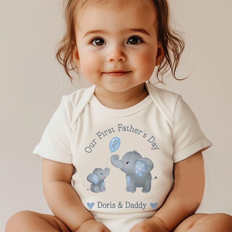 Personalized Our First Father's Day Elephant Cozy Onesie| BBcloth2218