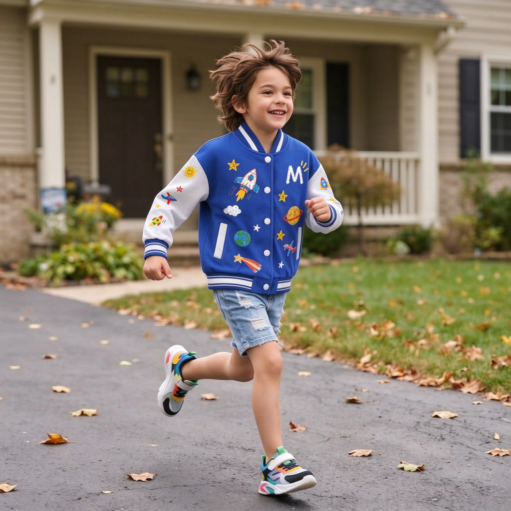 Personalized Kids Space Rocket Varsity Jacket | Cloth291