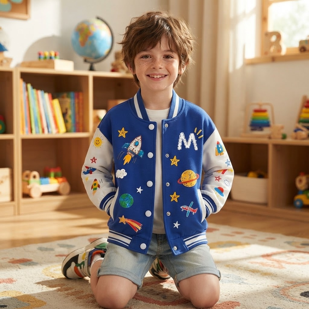 Personalized Kids Space Rocket Varsity Jacket | Cloth291