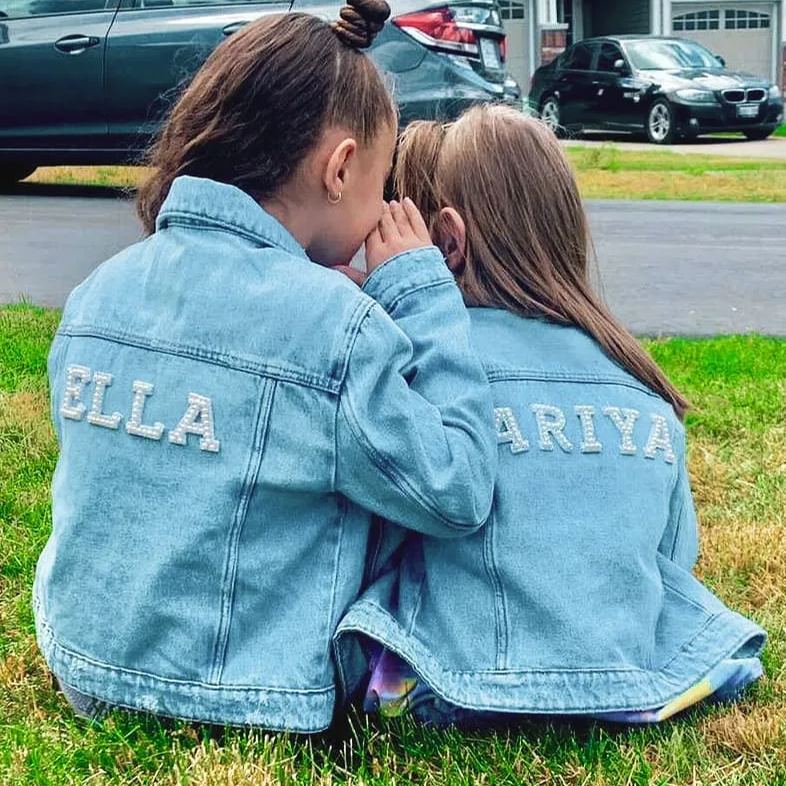 Personalized Kids Pearl Letter Denim Jacket| Cloth177