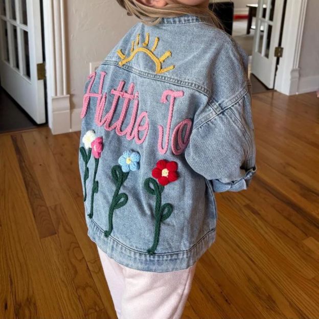 Personalized Kid Hand Knitted Denim Jacket| Cloth217