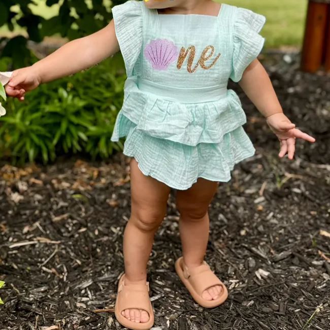 Personalized Baby Girl Mermaid Birthday Ruffle Romper| BBCloth92
