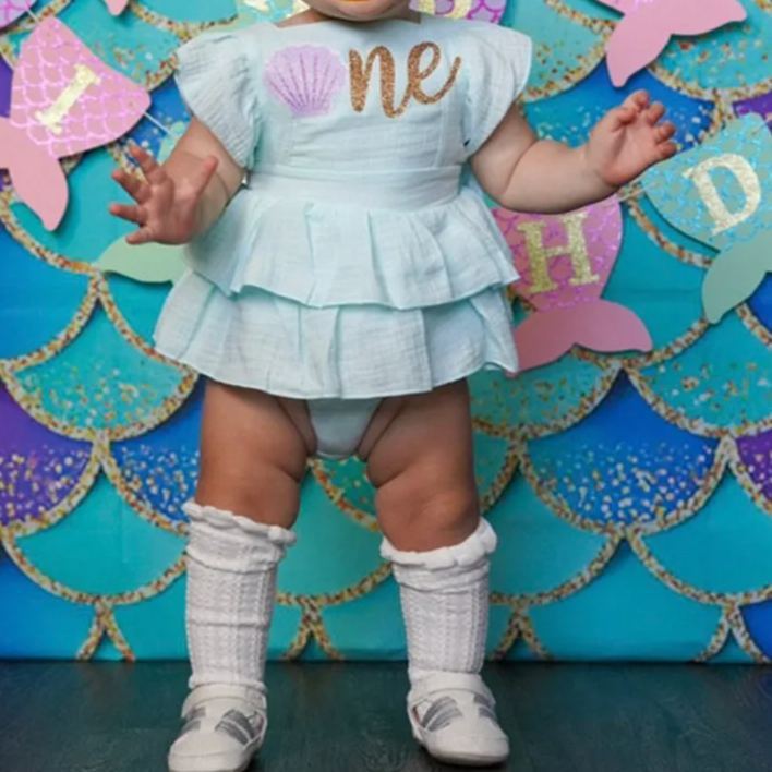 Personalized Baby Girl Mermaid Birthday Ruffle Romper| BBCloth92