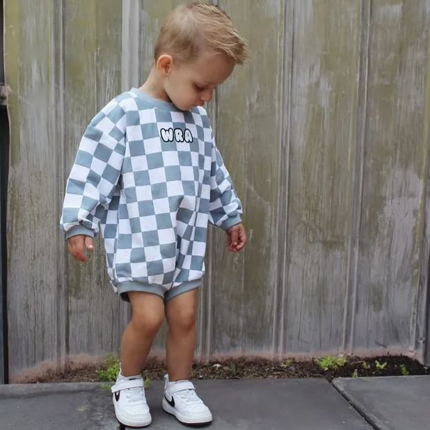 Personalized Baby Checkerboard Sweatshirt Romper| BBcloth95