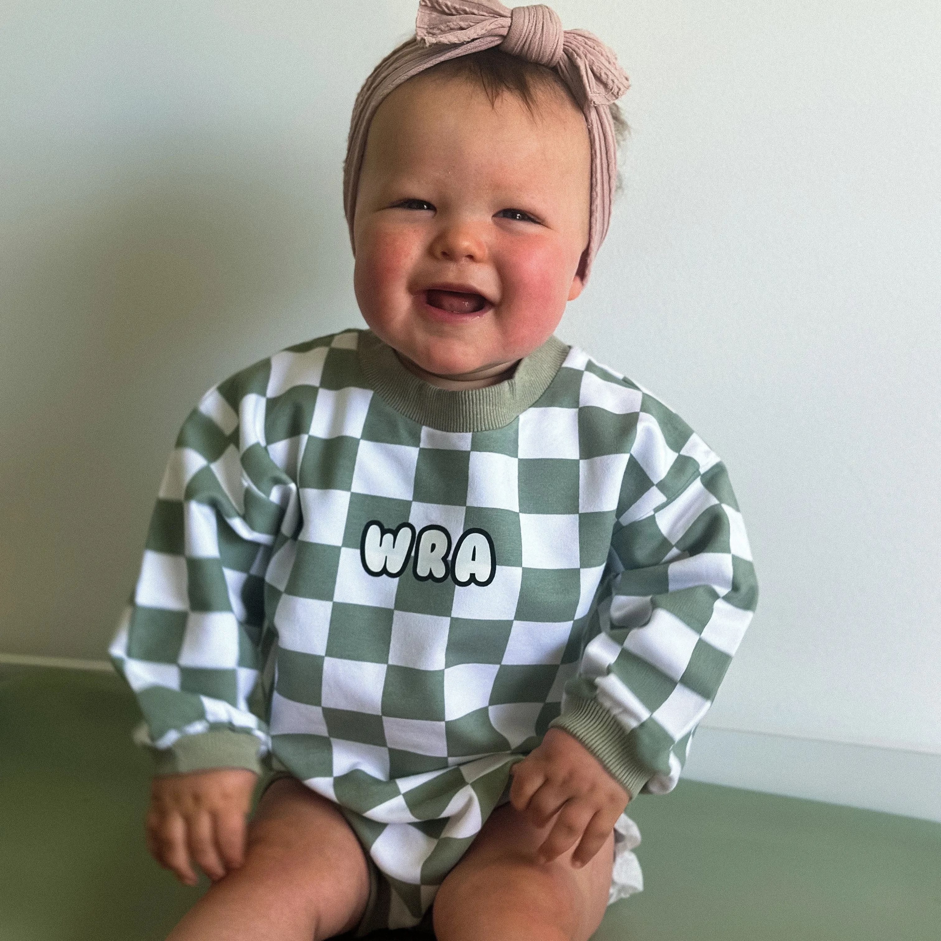 Personalized Baby Checkerboard Sweatshirt Romper| BBcloth95