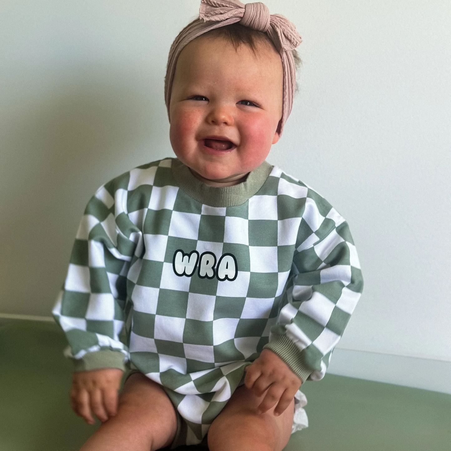 Personalized Baby Checkerboard Sweatshirt Romper| BBcloth95
