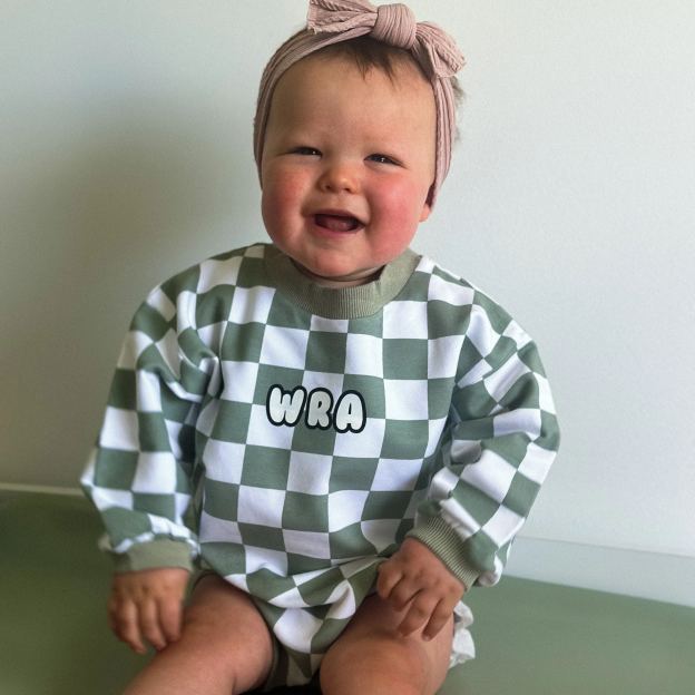 Personalized Baby Checkerboard Sweatshirt Romper| BBcloth95