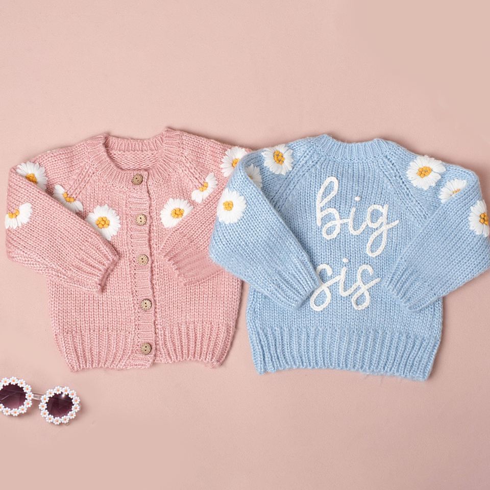 Personalized Baby Hand Embroidered Daisy Cardigan| Cloth241