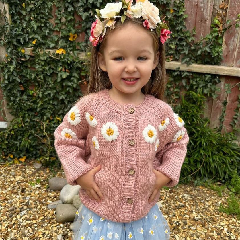 Personalized Baby Hand Embroidered Daisy Cardigan| Cloth241