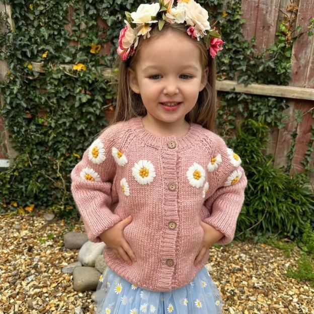 Personalized Baby Hand Embroidered Daisy Cardigan| Cloth241