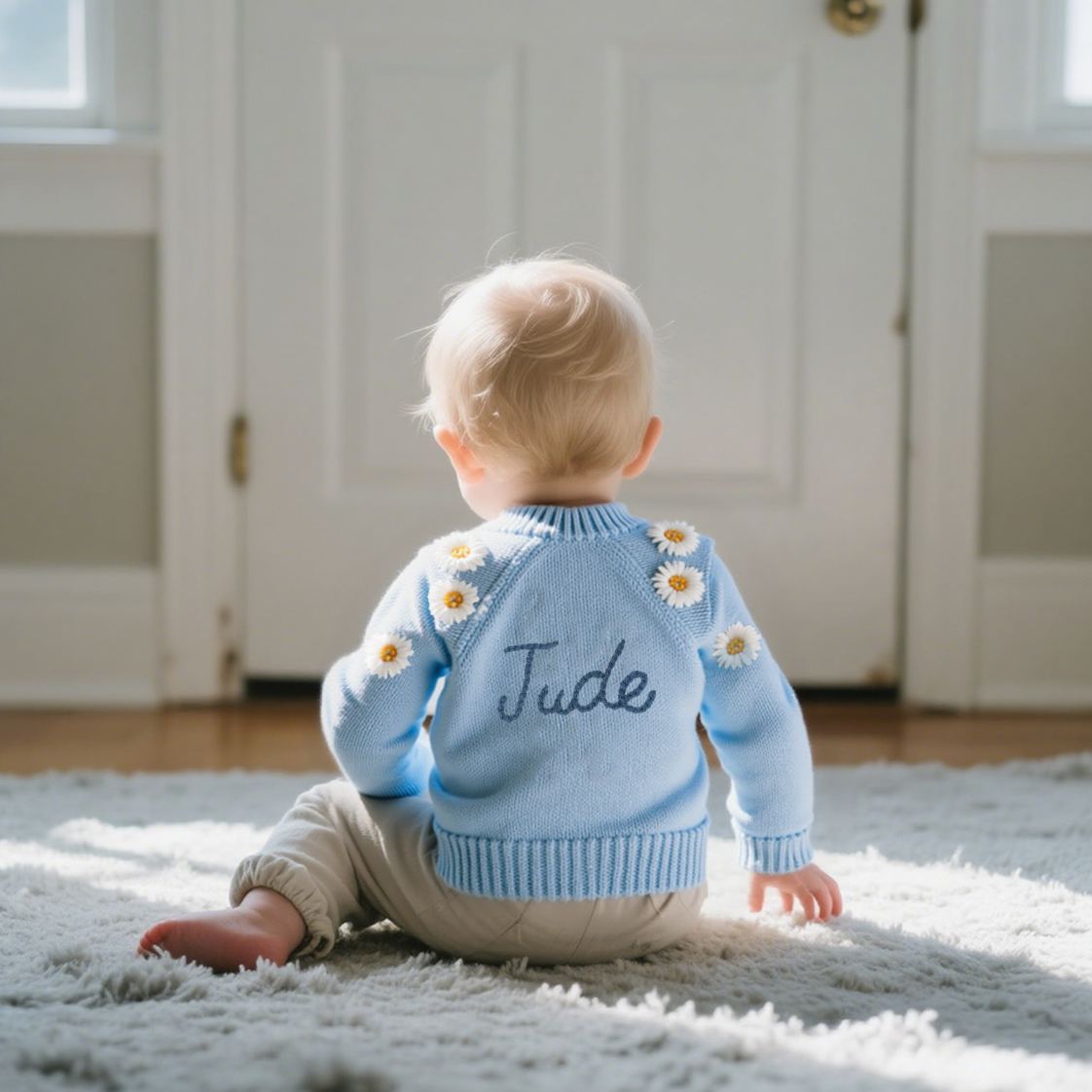 Personalized Baby Hand Embroidered Daisy Cardigan| Cloth241