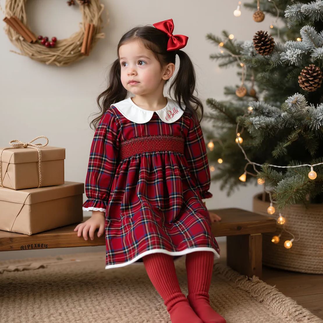Personalized Girl Embroidered Christmas outfit| Cloth243