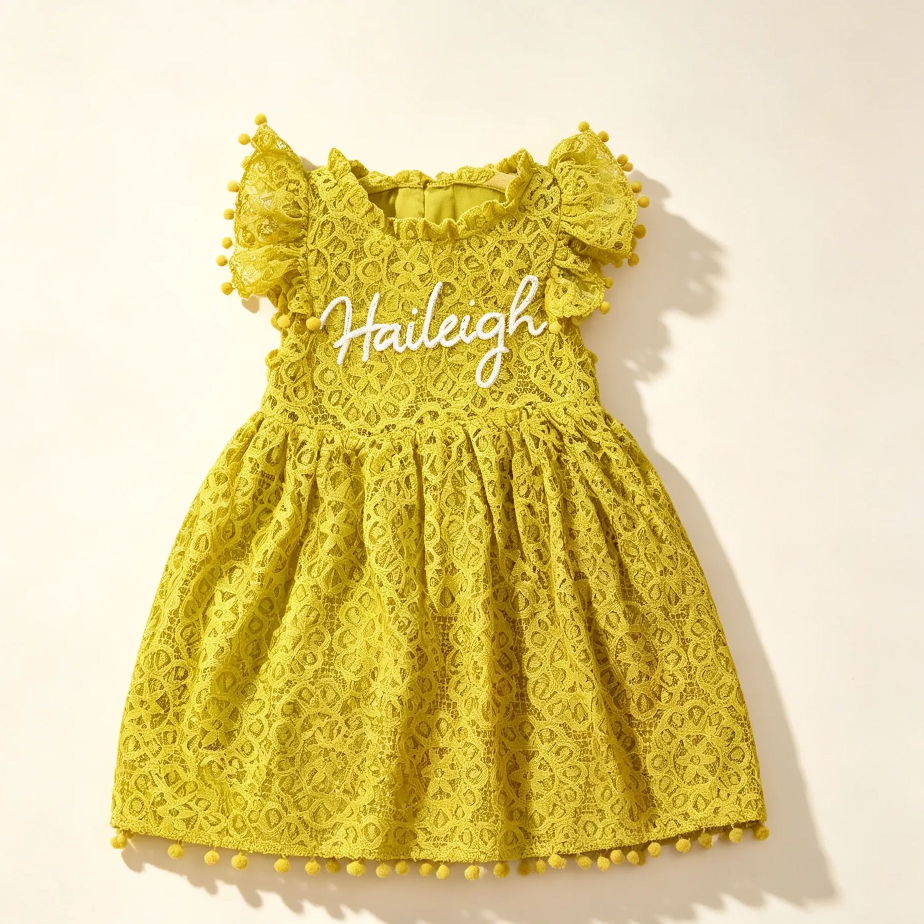 Personalized Girl Handmade Flower Lace Ruffle Dress| Dress115