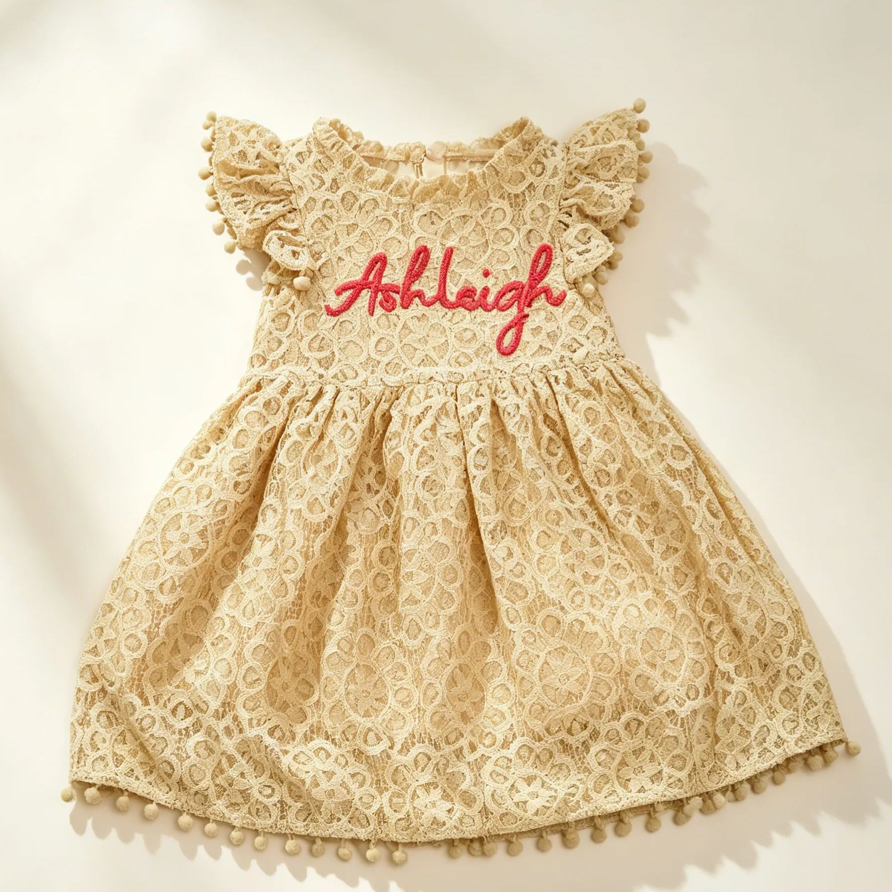 Personalized Girl Handmade Flower Lace Ruffle Dress| Dress115