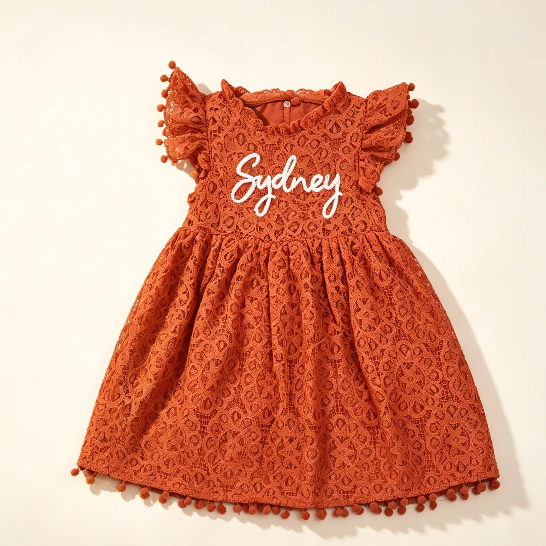 Personalized Girl Handmade Flower Lace Ruffle Dress| Dress115