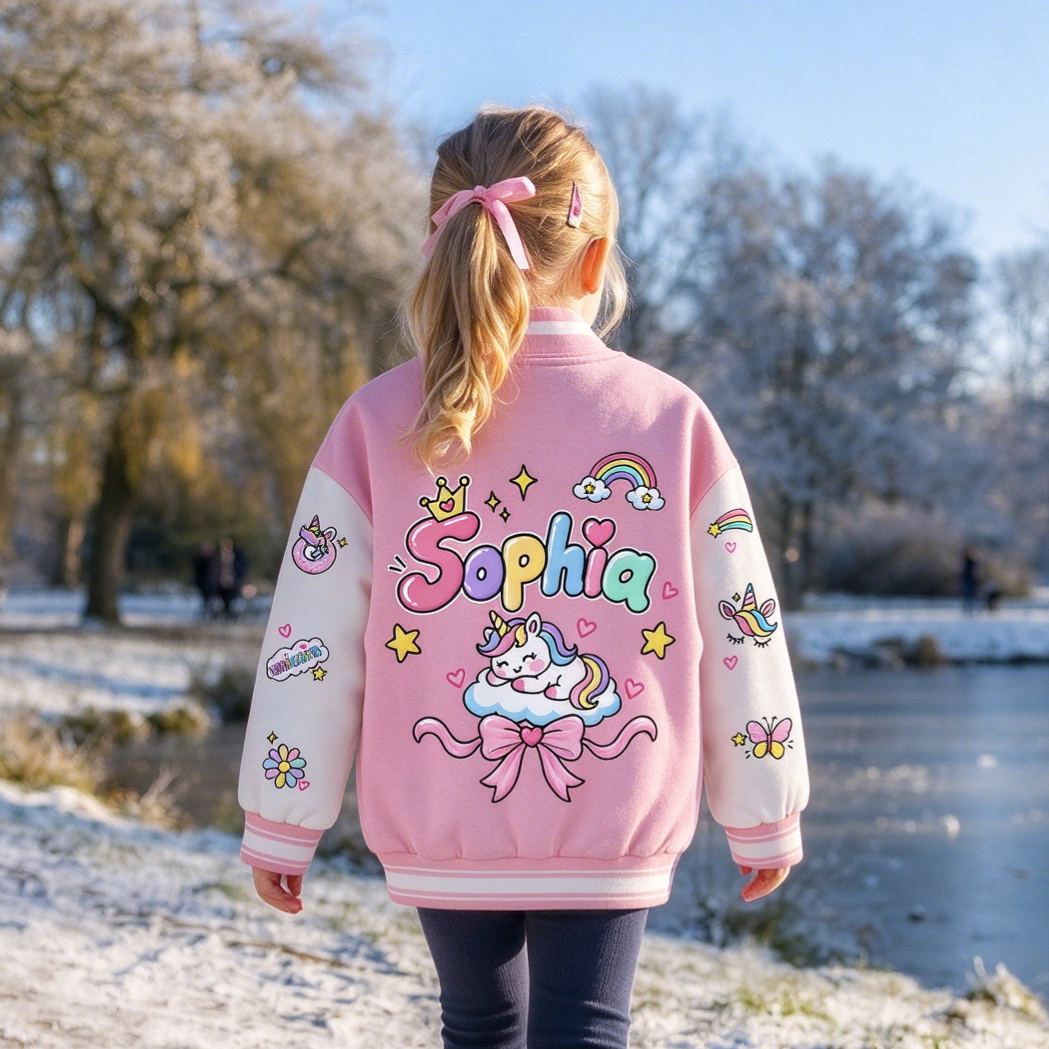 Personalized Kids Unicorn Varsity Jacket | Cloth290