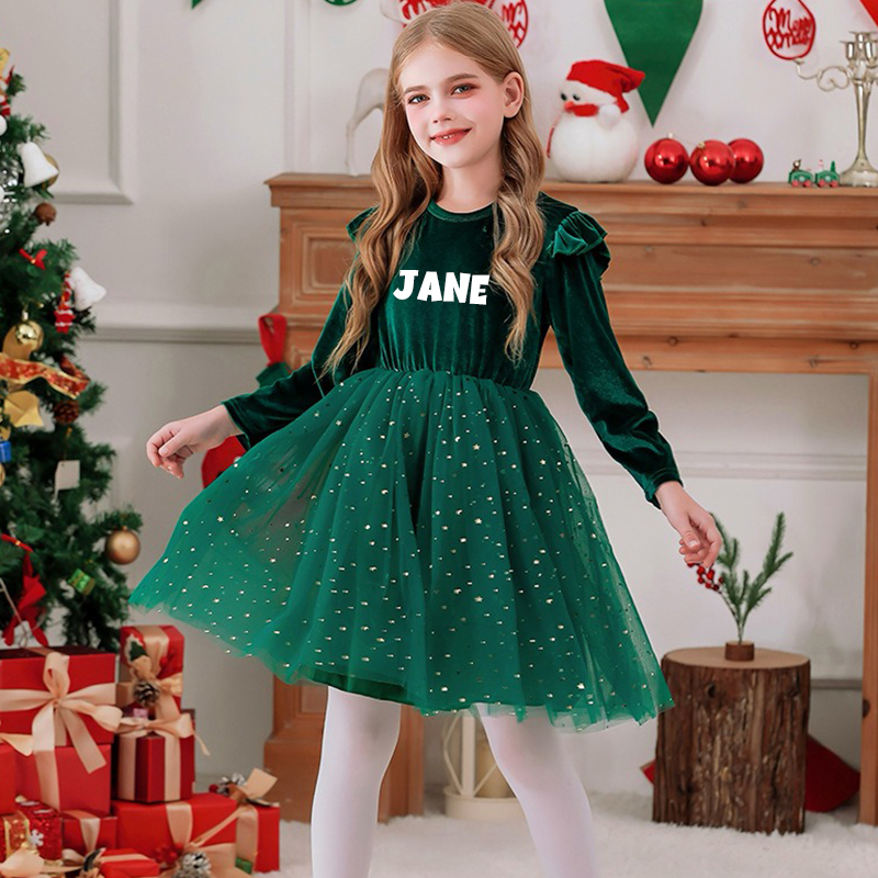 Personalized Gir Long-Sleeved Ruffled Princess Dress| Dress26