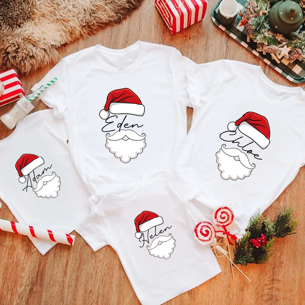 Personalized Family Christmas Santa's Hat Name T-Shirt| Match0425