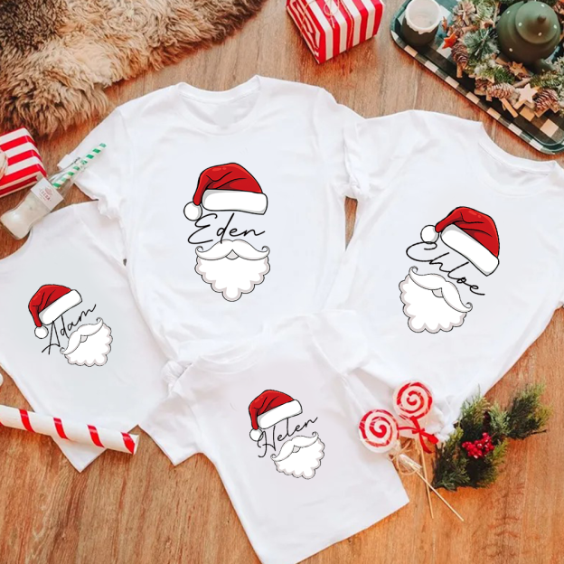 Personalized Family Christmas Santa's Hat Name T-Shirt| Match0425