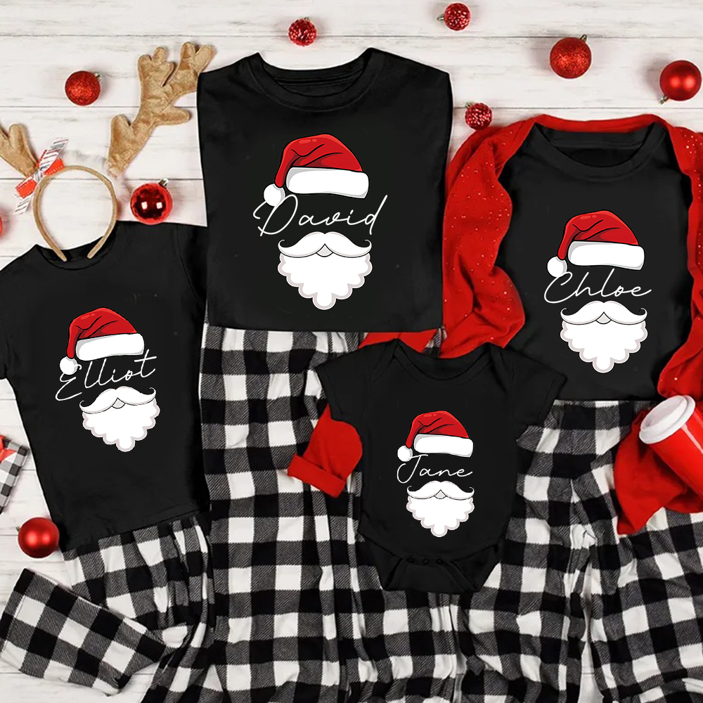 Personalized Family Christmas Santa's Hat Name T-Shirt| Match0425