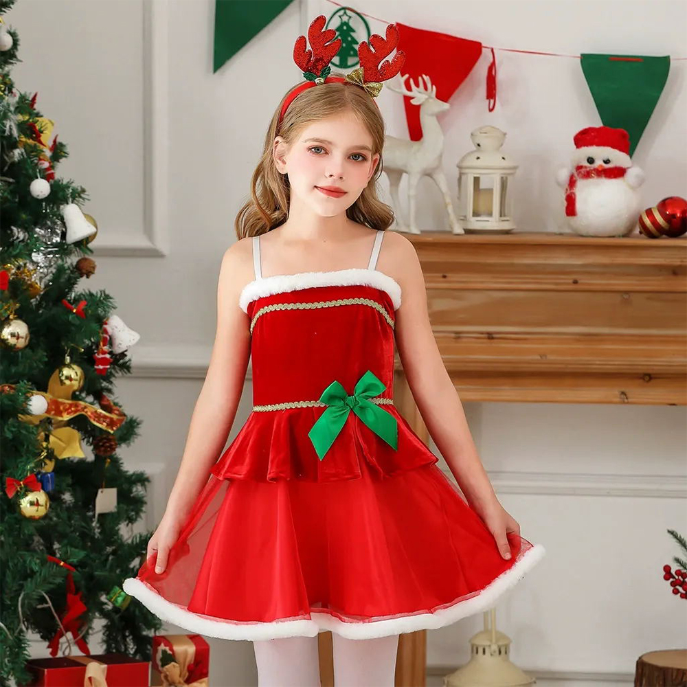Personalized Girl Christmas Party Dress With Cape Shawl|YESMC04