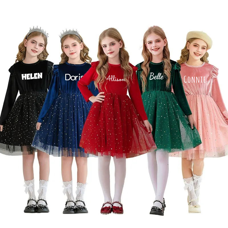 Personalized Gir Long-Sleeved Ruffled Princess Dress| Dress26