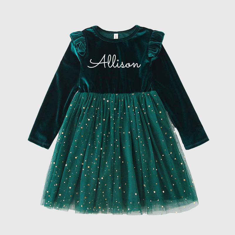 Personalized Gir Long-Sleeved Ruffled Princess Dress| Dress26