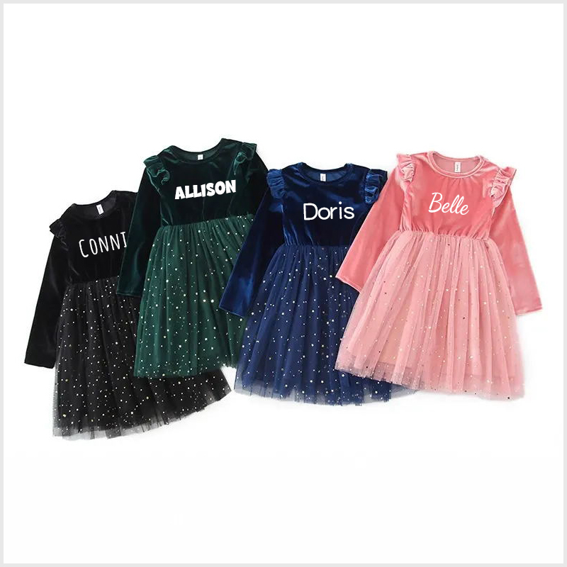 Personalized Gir Long-Sleeved Ruffled Princess Dress| Dress26
