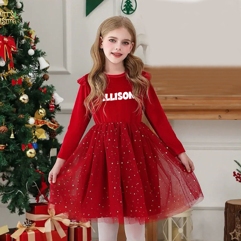 Personalized Gir Long-Sleeved Ruffled Princess Dress| Dress26