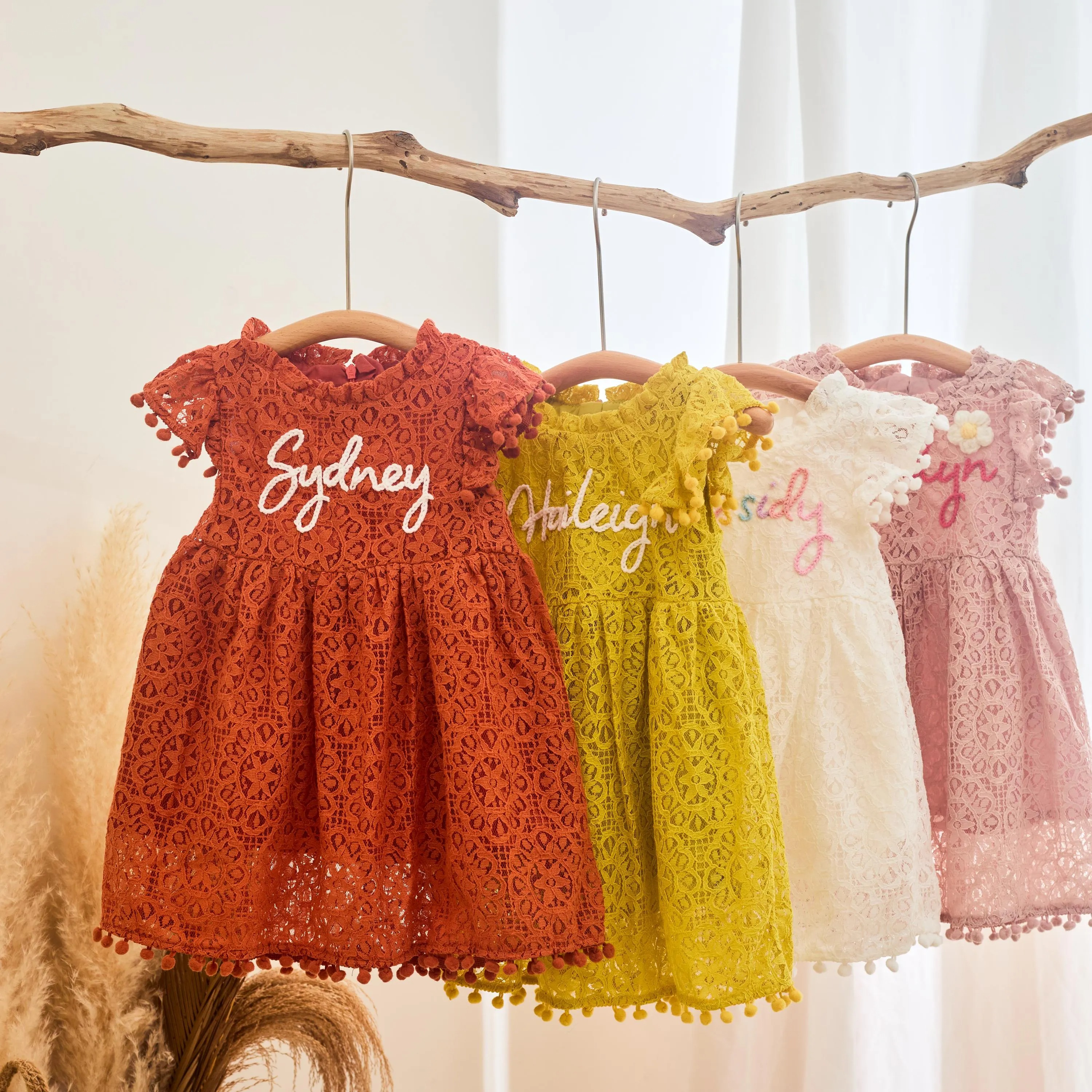 Personalized Girl Handmade Flower Lace Ruffle Dress| Dress115