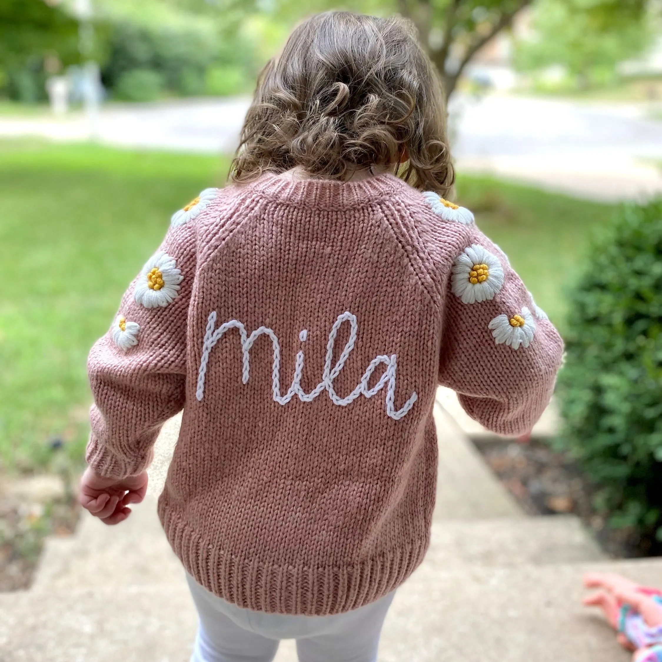 Personalized Baby Hand Embroidered Daisy Cardigan| BBcloth97
