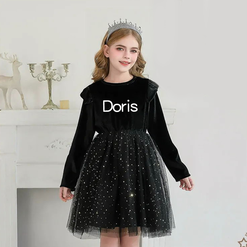 Personalized Gir Long-Sleeved Ruffled Princess Dress| Dress26