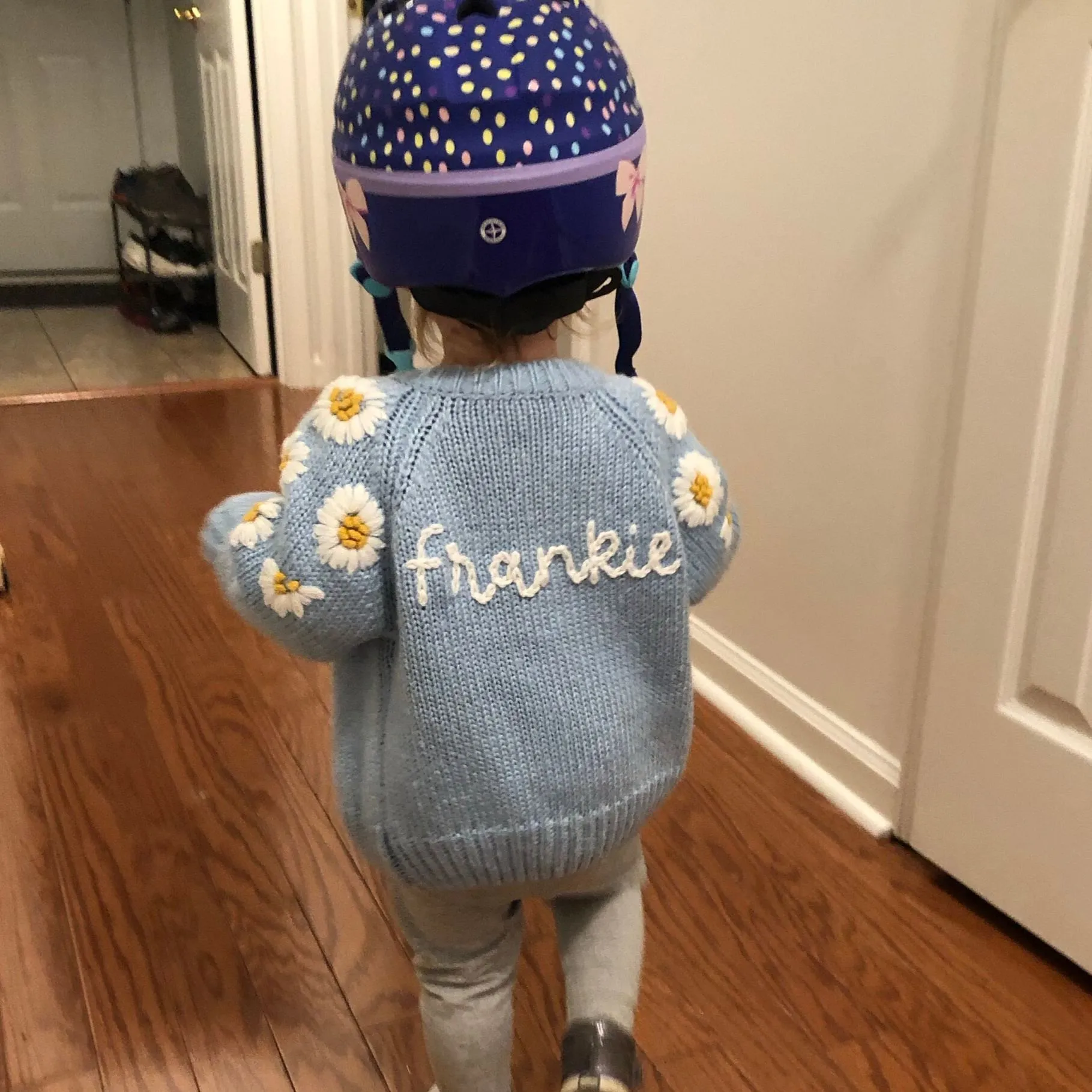 Personalized Baby Hand Embroidered Daisy Cardigan| BBcloth97